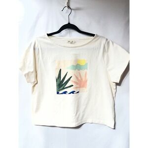 Madewell Womens Graphic Crop T-Shirt Cream Abstract Coastal Art Size M